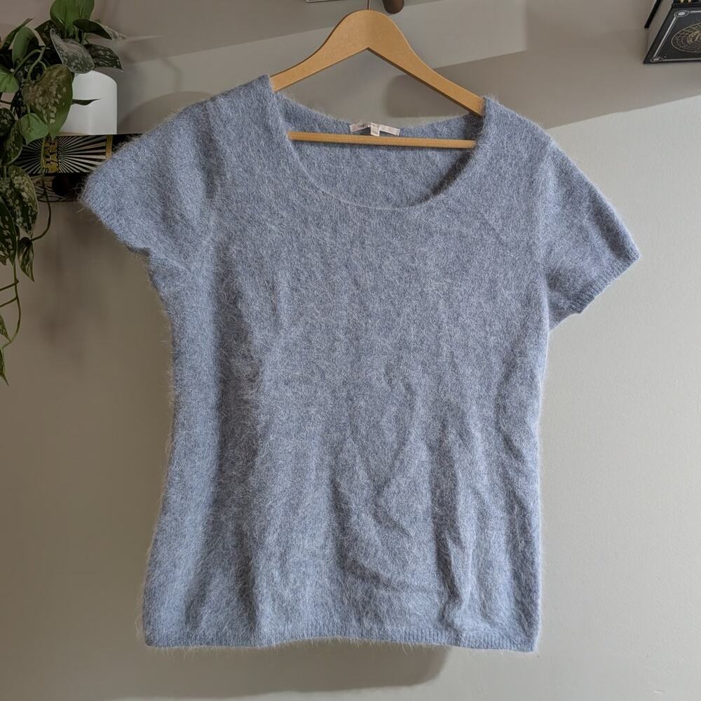 Gap Angora Rabbit Hair Fuzzy Short Sleeve Sweater Women's Large Blue